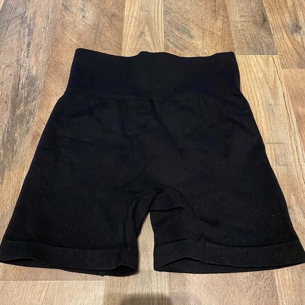 Black Ribbed Biker Shorts